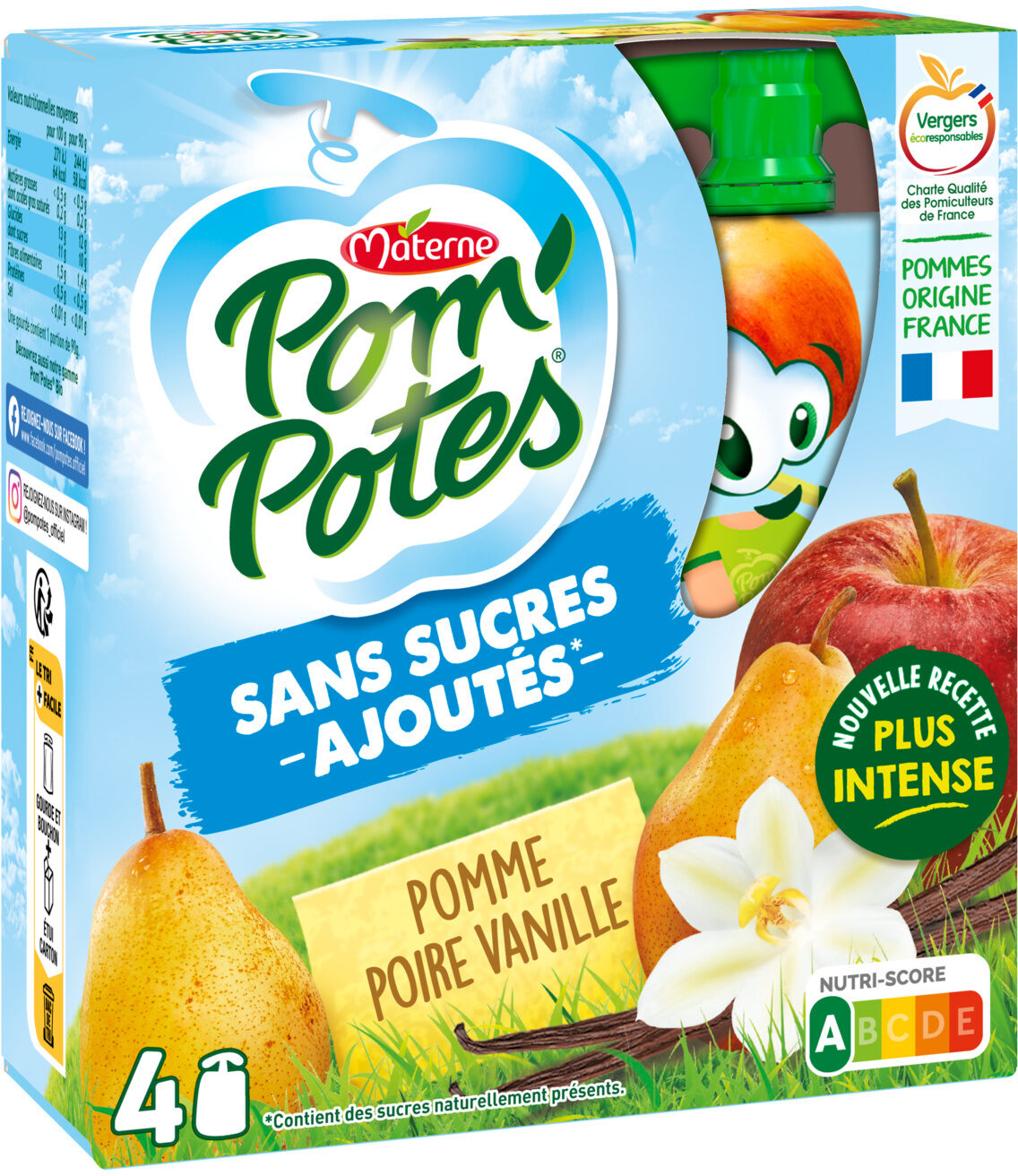 MATERNES Compotes Gourdes Pomme Poire Vanille 4x90g 360g
