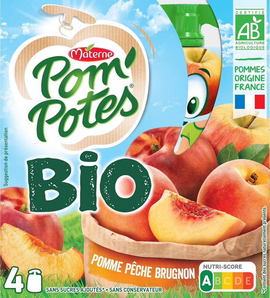 POMPOTES Compotes Bio pomme pêche & brugnon sans sucre ajouté 360g
