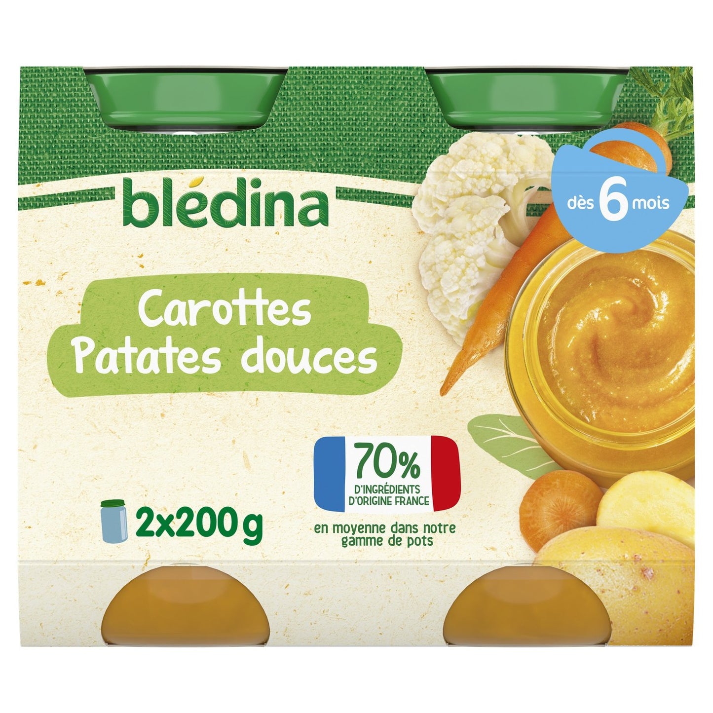 BLEDINA Petit pot bébé dès 6 mois carottes patates douces 2pots 400g