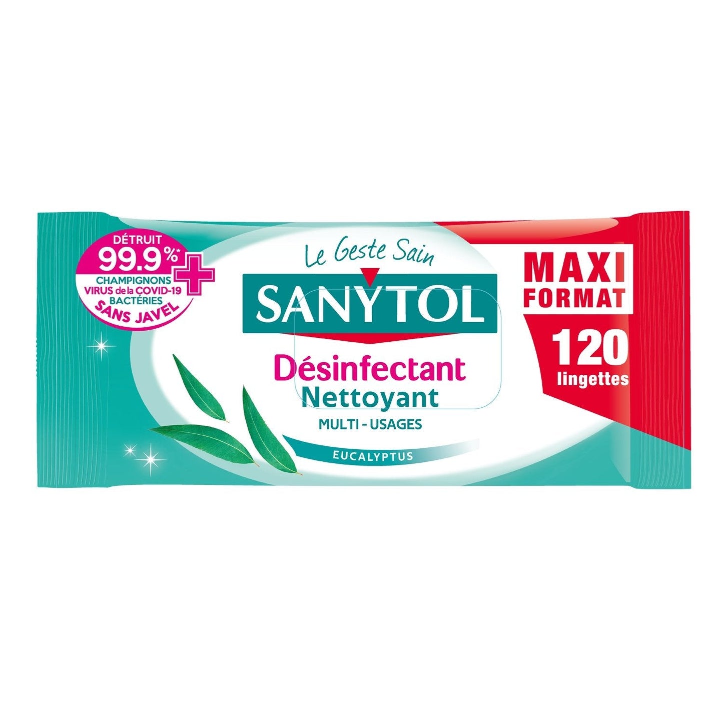 SANYTOL Lingettes Désinfectantes Multi-Usages Eucalyptus x120 50g