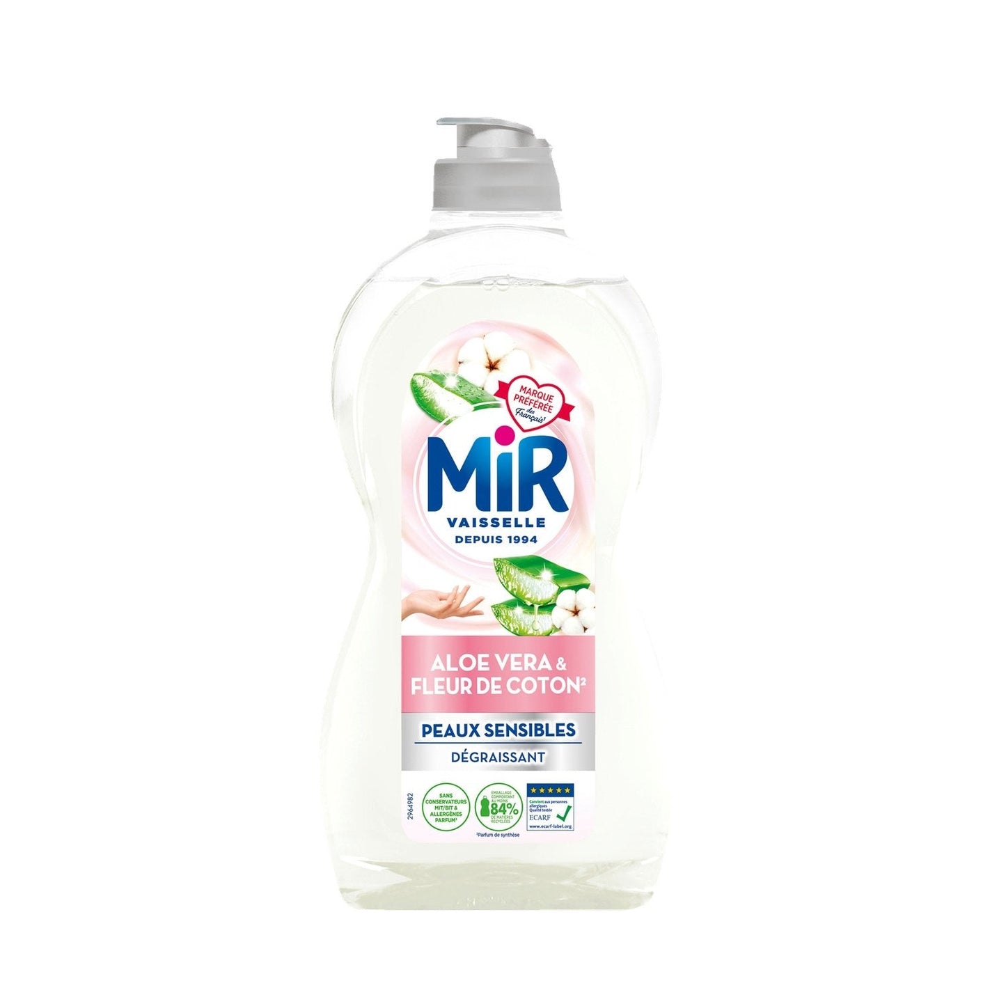 MIR Liquide Vaisselle Concentré Hypoallergénique Aloe Vera et Fleurs de Coton  450ml