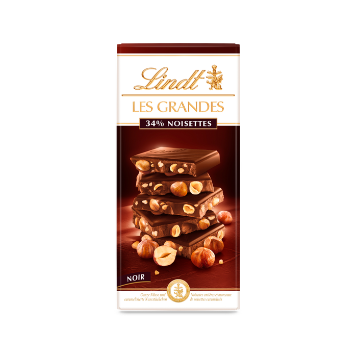 LINDT Les grandes, 34% noisettes, Noir 150g