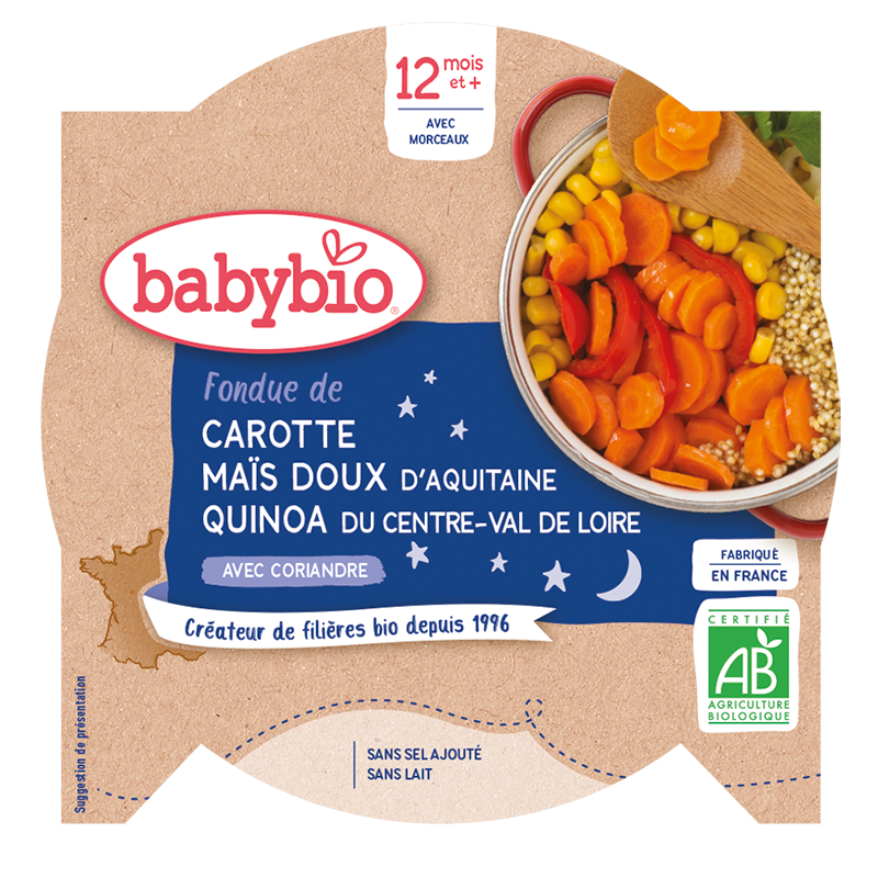 BABYBIO Fondue de Carotte Maïs doux d'Aquitaine Quinoa du Centre 230g