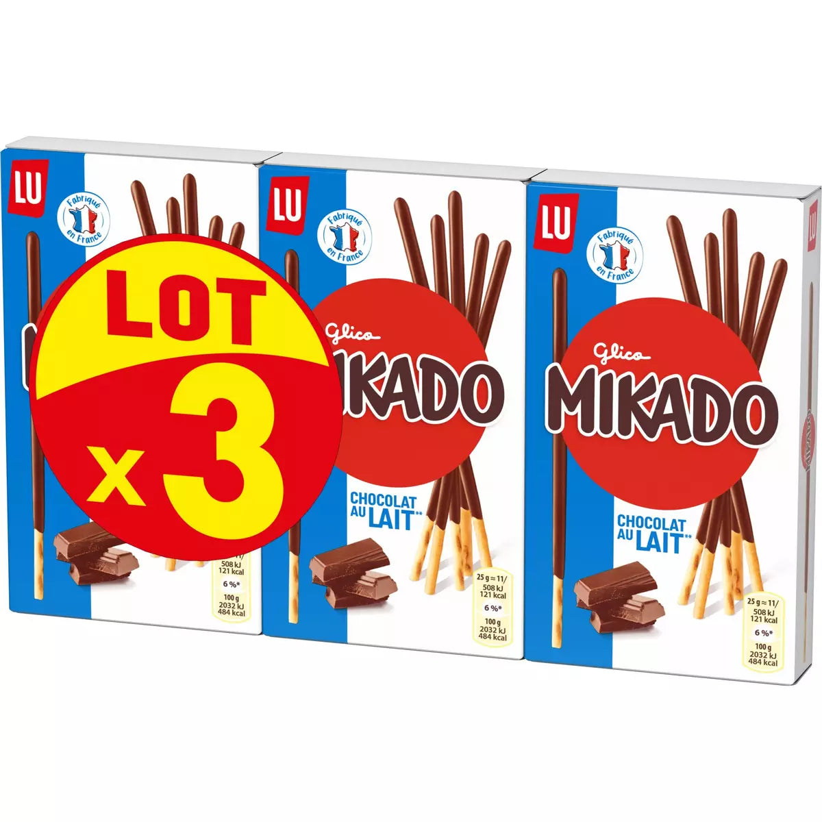 LU Mikado pocket x3 chocolat au lait 117g