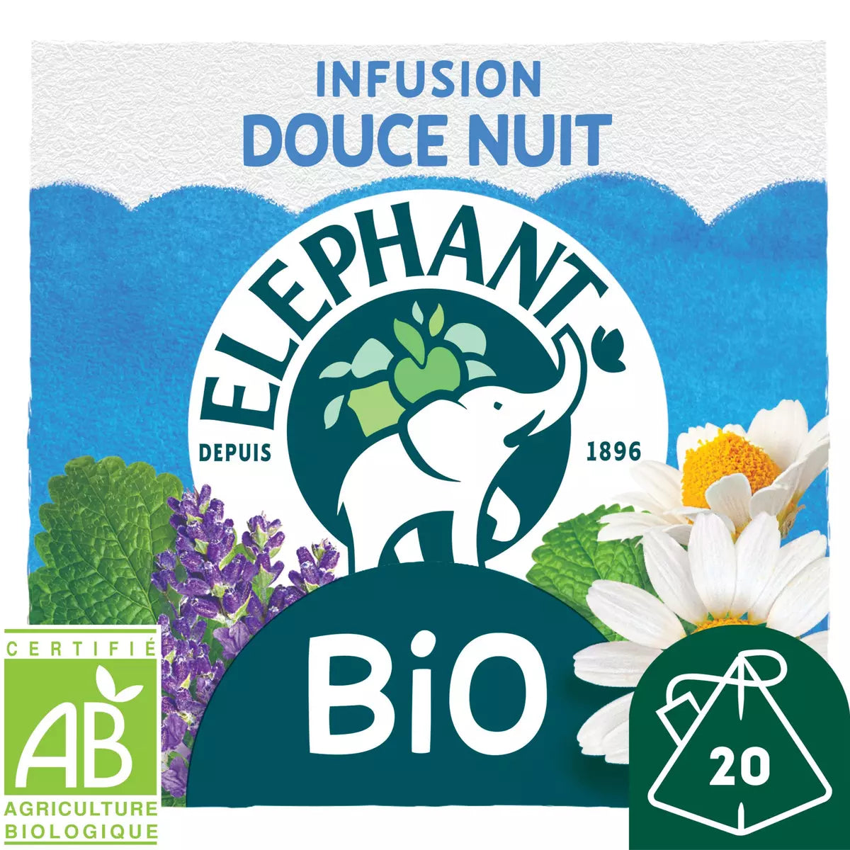 ELEPHANT Infusion douce nuit Bio, 20 sachets 32g